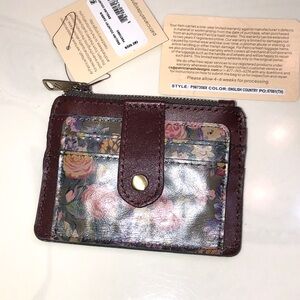 Patricia Nash Cassis Leather ID Wallet English Country Print NWT & Card
